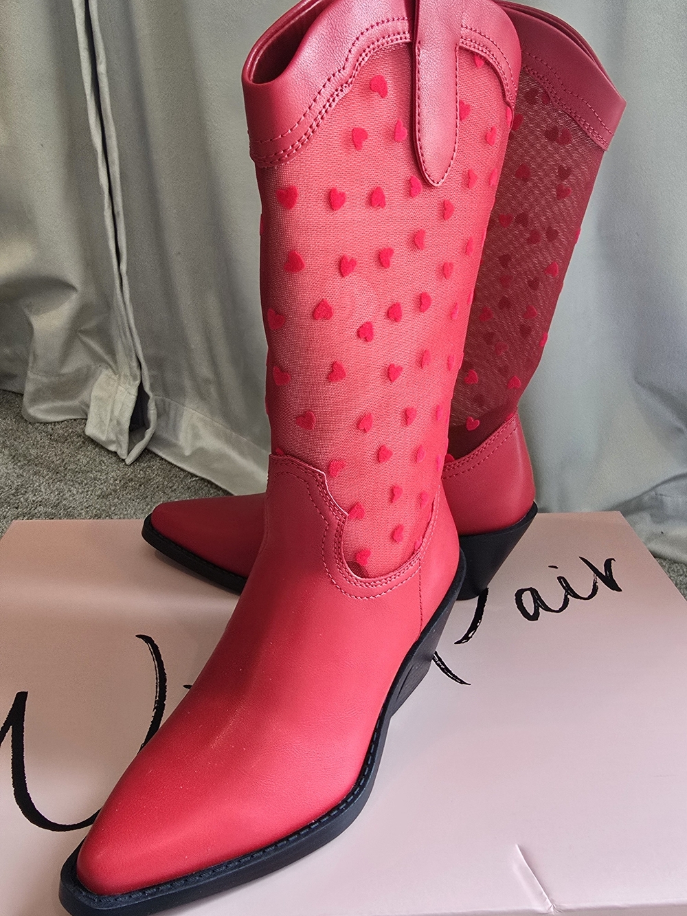 Red Heart Mesh Western Cowboy Boots | Valentine Cowgirl Size 6 - Picture 2 of 6